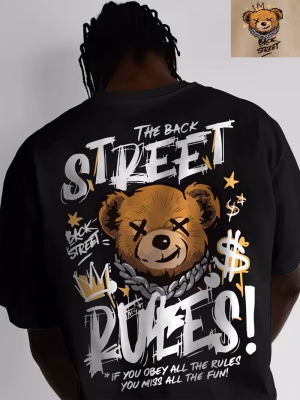 European and American men’s fashionable summer bear letter print comfortable and breathable round neck T-shirt outdoor street to
