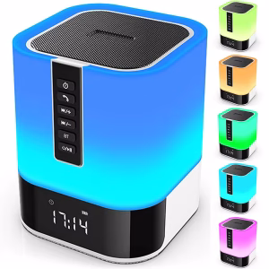 Light Bluetooth Speaker, 5 in 1 Touch Control Bedside Lamp Dimmable MultiColor Changing, Bedroom Alarm Clock, Best Birthday Gift