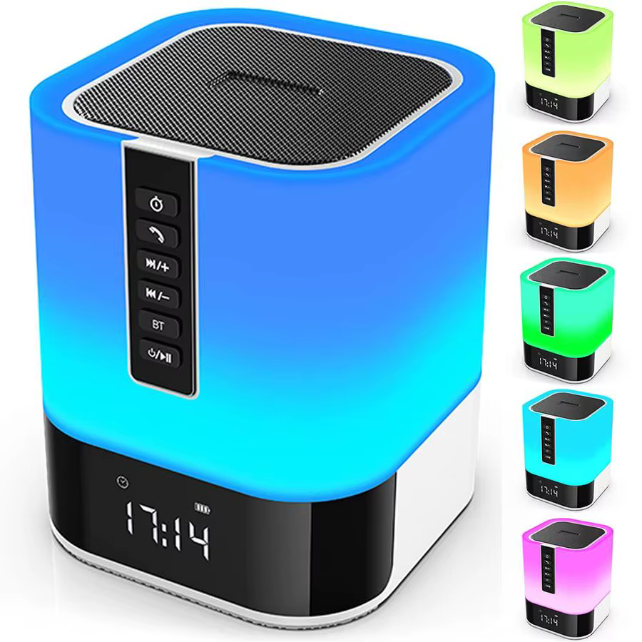 Light Bluetooth Speaker, 5 in 1 Touch Control Bedside Lamp Dimmable MultiColor Changing, Bedroom Alarm Clock, Best Birthday Gift