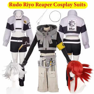 Gachiakuta Anime Rudo Riyo Reaper Cosplay Costume Coat Shorts Belt Adult Clothing Outfits Halloween Party Carnival Fantasy Suit
