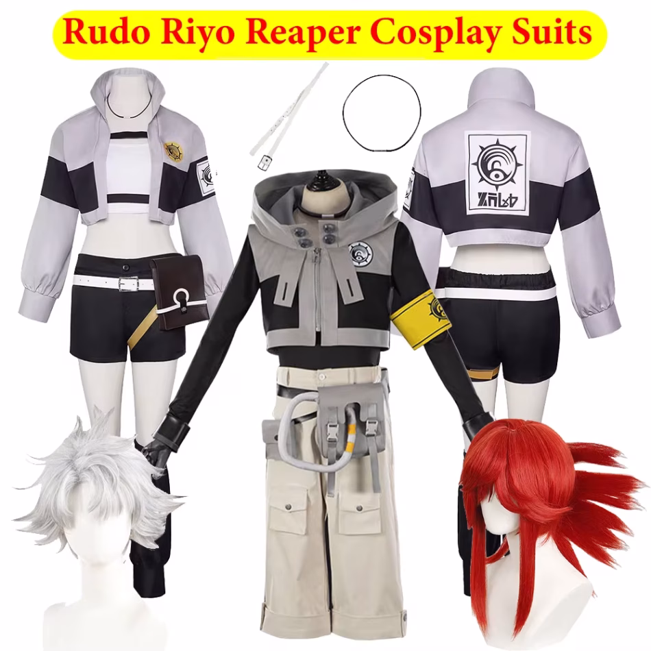 Gachiakuta Anime Rudo Riyo Reaper Cosplay Costume Coat Shorts Belt Adult Clothing Outfits Halloween Party Carnival Fantasy Suit
