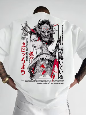 Japan-style Beauty Cherry Blossom Print Men Women Cotton T-shirt Street Sport Casual Harajuku Trendy Comfort Summer Short-sleeve