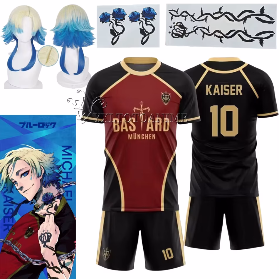 Anime Blue Lock Michael Kaiser Set Cosplay Costumes ISAGI Bastard Munchen NESS Football all Shirt 3D Printing REO Soccer Uniform
