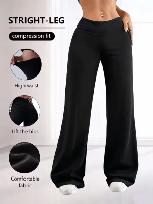 Women’s solid 1pc casual straight wide-leg pants, high waist and slim yoga leggings are suitable for spring, summer and autumn