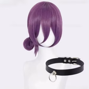 Anime Reze Cosplay Wig 45cm Purple Wig With Choker Cosplay Costume Women Reze Wigs Heat Resistant Synthetic Hair Wigs