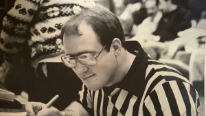 Rick “Stats” Klampthor is beloved at Gannon by players and referees