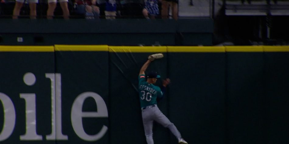 Rob Refsnyder robs Josh Smith of home run Rob Refsnyder robs Josh Smith of home run