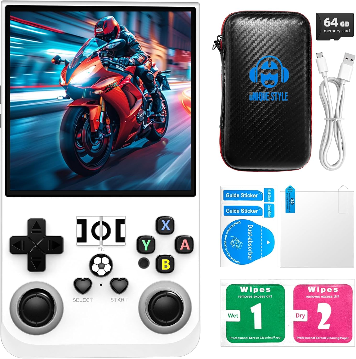 R36MAX Retro Handheld Game Console, 4.0-Inch IPS Display, 720×720 Resolution, Linux System, 64GB Support 18,000+ Classic Games, 4000mah Battery, with Portable Case(White)