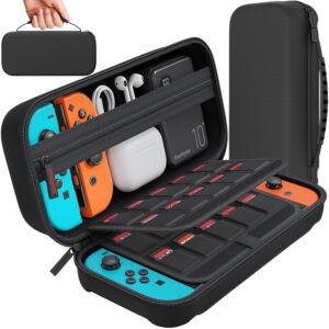 daydayup Switch Carrying Case Compatible with Nintendo Switch/Switch OLED, with 20 Games Cartridges Protective Hard Shell Travel Carrying Pouch for Console & Accessories Playstation Vita Case Black