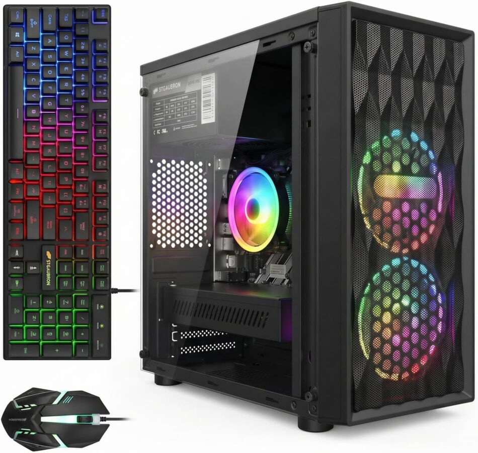 STGAubron Gaming PC Computer Desktop, Radeon RX 560 4G, Intel Core I7 8th up to 4.1GHz, 16G DDR4, 512G SSD, WiFi 6 & BT 5.2, RGB Fan x2, Windows 11 Home