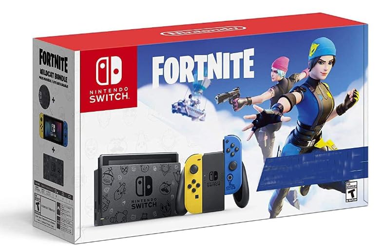 Nintendo Switch Blue and Yellow Joy con, NO Game Code included, Console Only, WildCat Fortnite Code is NOT Included, with ELMTech