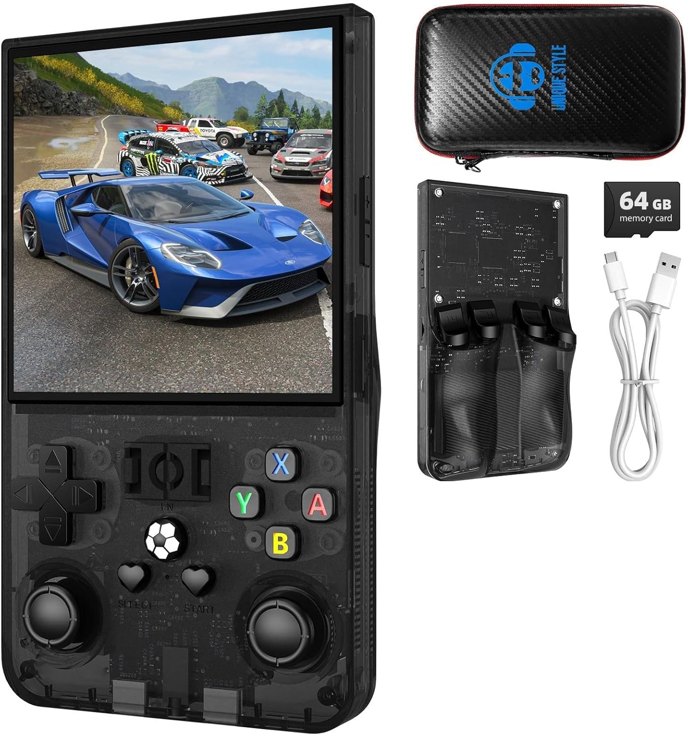 R36MAX Retro Handheld Game Console, 4.0-Inch IPS Display, 720×720 Resolution, Linux System, 64GB Support 18,000+ Classic Games, 4000mah Battery, with Portable Case(Black)