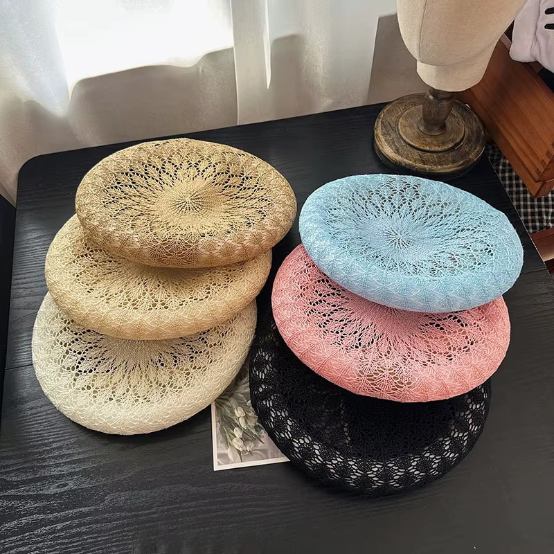 New Bright Color Hollow Breathable Summer Beret Cap For Women Outdoor Best Matched Beach Sunshade Female Bonnets Hat Gift