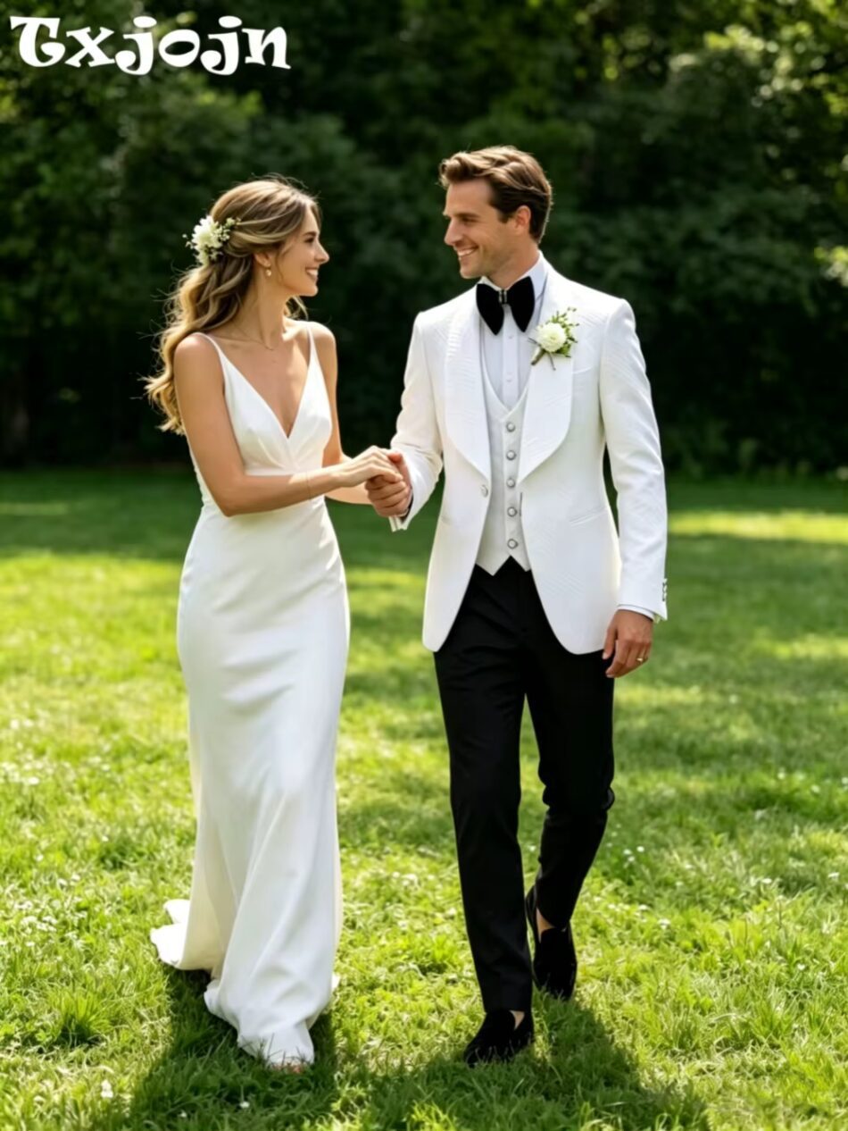 New Men’s Jacquard Suits 3 Pieces Jacket Vest Pants Wedding Groom Sets Handsome Formal Best Man’s Suit Elegant Suit Set S-3XL