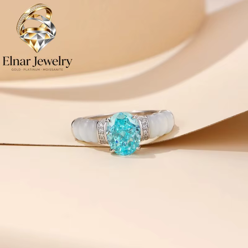 Elnar Jewelry 1.5Ct 6*8mm Artificial Kyanite Ring for Women 925 Sterling Silver Jewelry Wedding Ring Best Gift for HER 246r