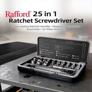 Best-selling Rafford Ratchet Screwdriver Set: quick-change bits, full sizes, compact & portable – perfect for home repairs.