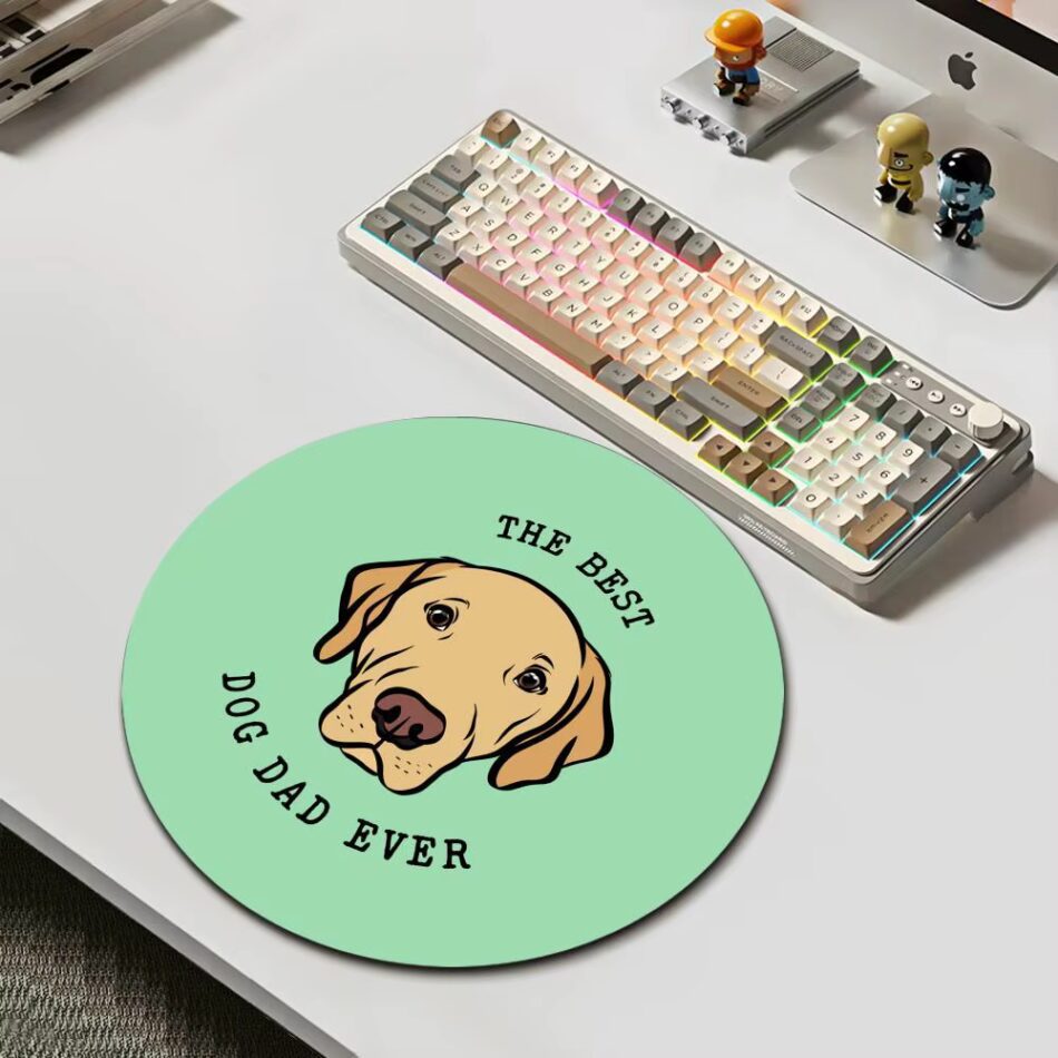 HYBXAXC Best Dog Dad Ever Round Mouse Pad Non-Slip Rubber Mat for Computer Laptop Gaming