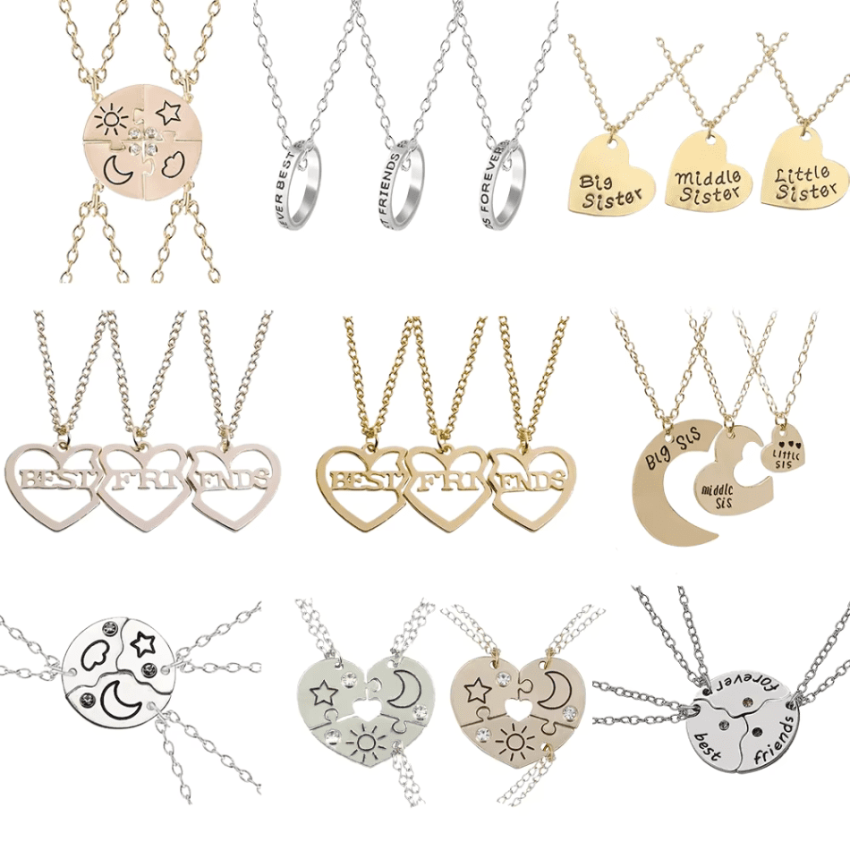 3 Pcs/Set Best Friends Necklace Heart Shaped Pendant BFF Necklaces Friendship Choker For Women Girls Sisters Chains Gift