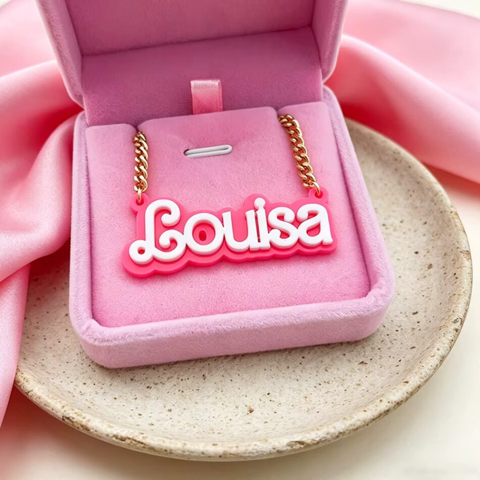 Custom Pink Acrylic Gold Name Necklaces with Simple Classic Style Jewelry Gifts Best Charm Exclusive Personalized Name Necklaces