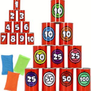 13 Pcs Carnival Party Bean Bag Toss Game Sturdy Knockdown Can Birthday Easter Part Family Best Outdoor and Indoor Games