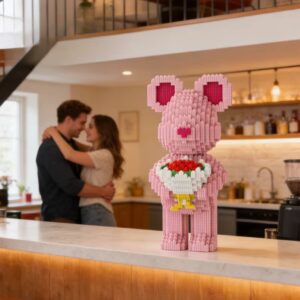 30cm Romantic Confession Bouquet Cute Bear Building Blocks Set DIY Assembly Toys Best Valentine’s Day Gift for Couples