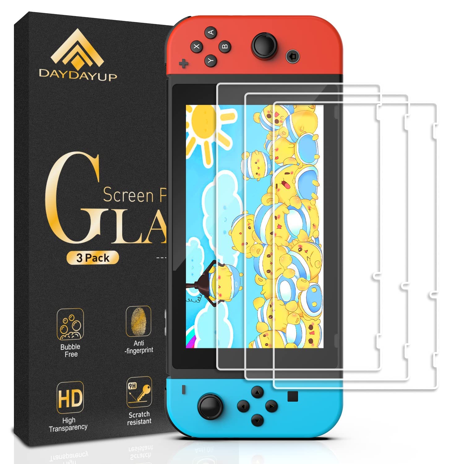 daydayup [3 Pack] Tempered Glass Screen Protector Compatible with Nintendo switch – Transparent HD Clear Anti-Scratch Screen Protector Skin Set for Nintendo Switch