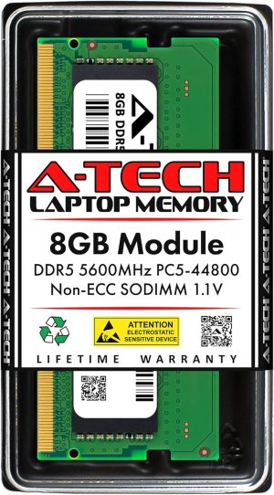 A-Tech 8GB DDR5 5600MHz PC5-44800 CL46 SODIMM 1.1V Non-ECC Unbuffered SO-DIMM 262-Pin Laptop Computer RAM Memory Upgrade Module