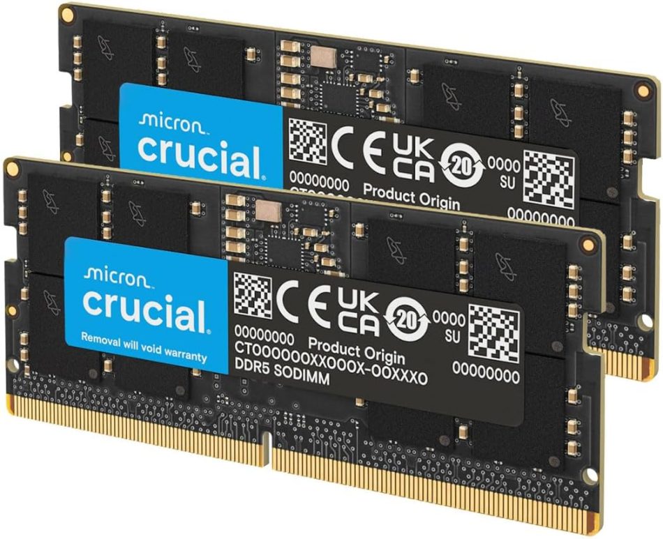 Crucial 32GB DDR5 RAM Kit (2x16GB), 4800MHz CL40 Laptop Memory – Compatible with Intel 12th Gen and AMD Processors – CT2K16G48C40S5