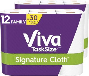 Viva Signature Cloth Paper Towels, Task Size – 12 Family Rolls (2 Packs of 6 Rolls) = 30 Regular Rolls (143 Sheets Per Roll)