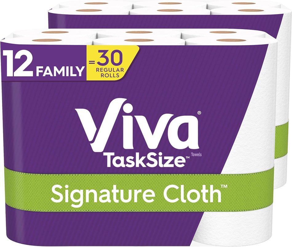 Viva Signature Cloth Paper Towels, Task Size – 12 Family Rolls (2 Packs of 6 Rolls) = 30 Regular Rolls (143 Sheets Per Roll)