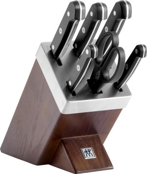 Zwilling 36133-000-0 7-piece Self-sharpening Knife Block Set, Wooden Block, Knife and Scissors made of Special Stainless Steel/Plastic Handle, Gourmet