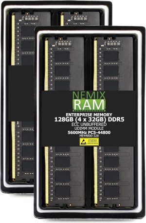 128GB 4X32GB DDR5 5600MHz PC5-44800 2Rx8 1.1V CL46 288-PIN ECC Unbuffered UDIMM NEMIX RAM Memory KIT