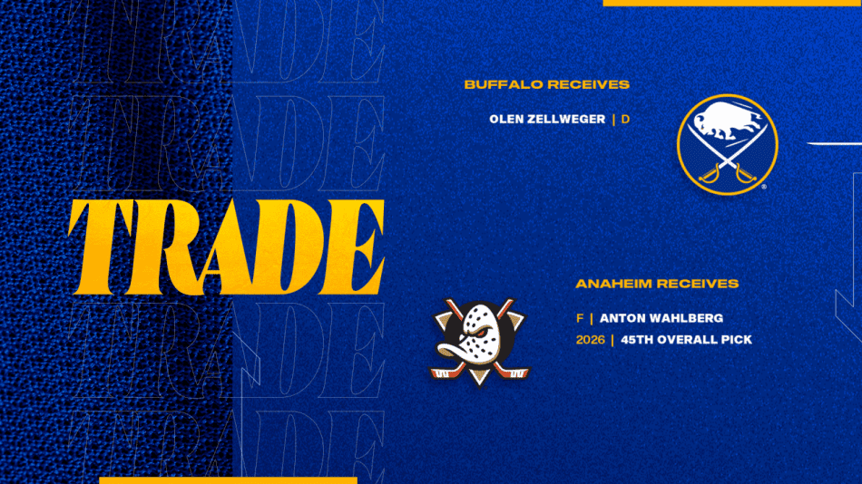 Sabres acquire defenseman Zellweger from Ducks