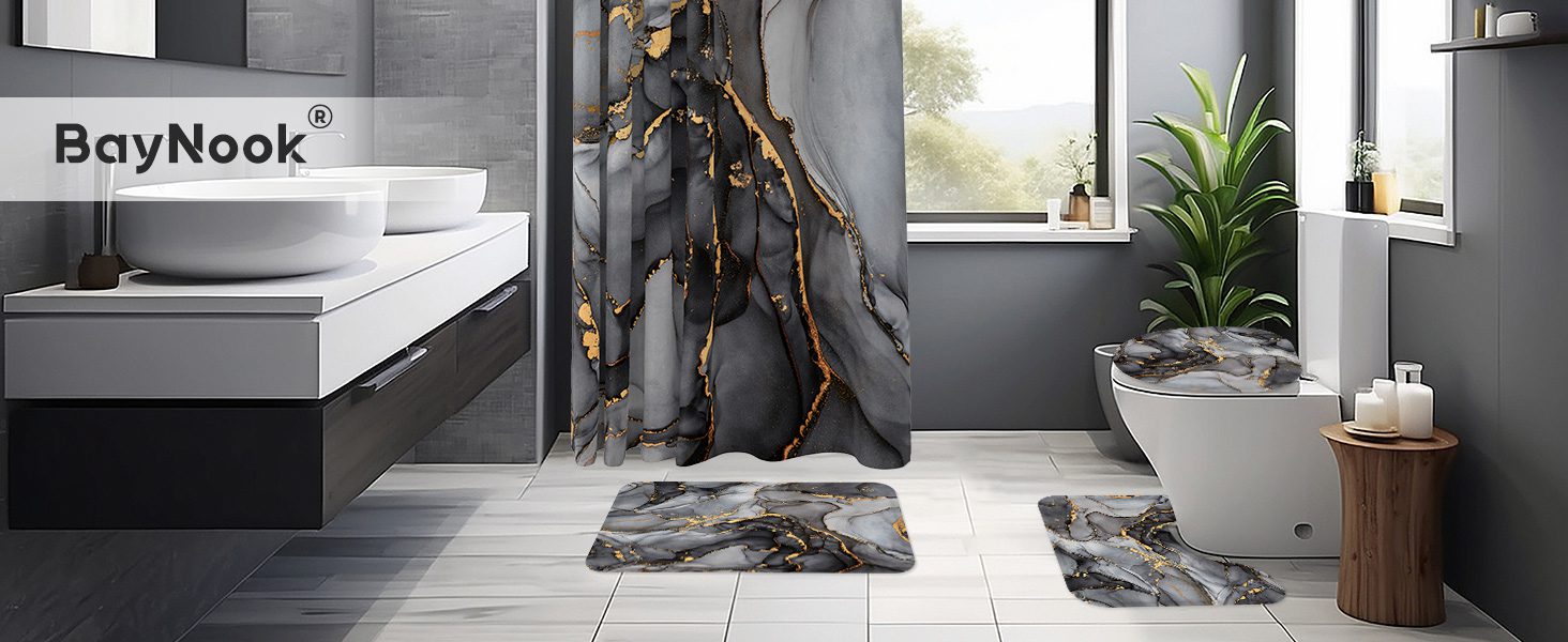 black marble 4pcs shower curtain set