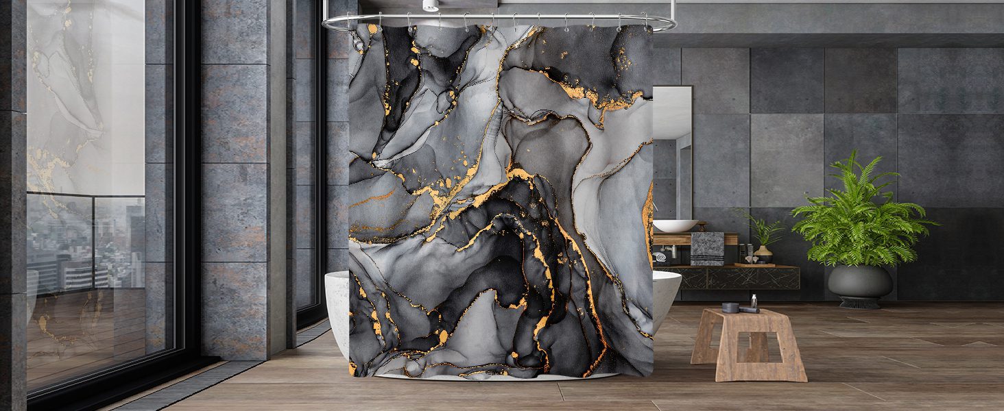 black marble shower curtain