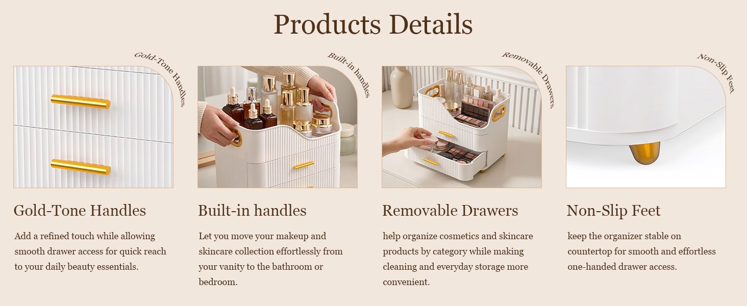 Countertop Makeup Organizer Drawers Large Cosmetic Storage Box Vanity Bathroom Counter Skincare