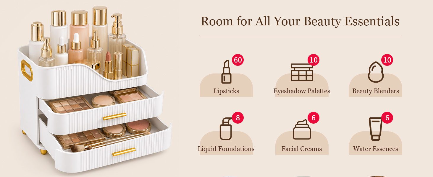 Countertop Makeup Organizer Drawers Large Cosmetic Storage Box Vanity Bathroom Counter Skincare