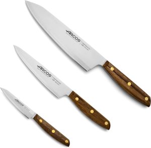 Arcos Nordika Series 3-Piece Professional Knife Set – High Precision Nitrum Stainless Steel Blades, FSC-Certified. 100% Natural Ovengkol Wood Handles