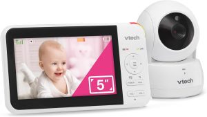 VTech Baby Monitor No WiFi, 5″ Screen & Remote Pan-Tilt-Zoom for Newborns – Hack-Proof, 17Hr Battery, 1000ft Range, Auto Night Vision, Temperature Sensor, Two-Way Talk | VM924
