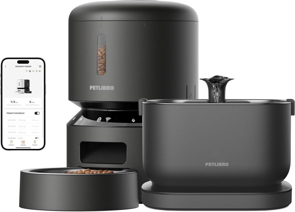 PETLIBRO 5L Wi-Fi Automatic Cat & Dog Feeder Low-Food Sensor, Freshness Preservation with APP + 2.5L Cordless Smart Cat Water Fountain with Battery Operated, Stainless Steel Tray, BPA-Free, Easy-Clean