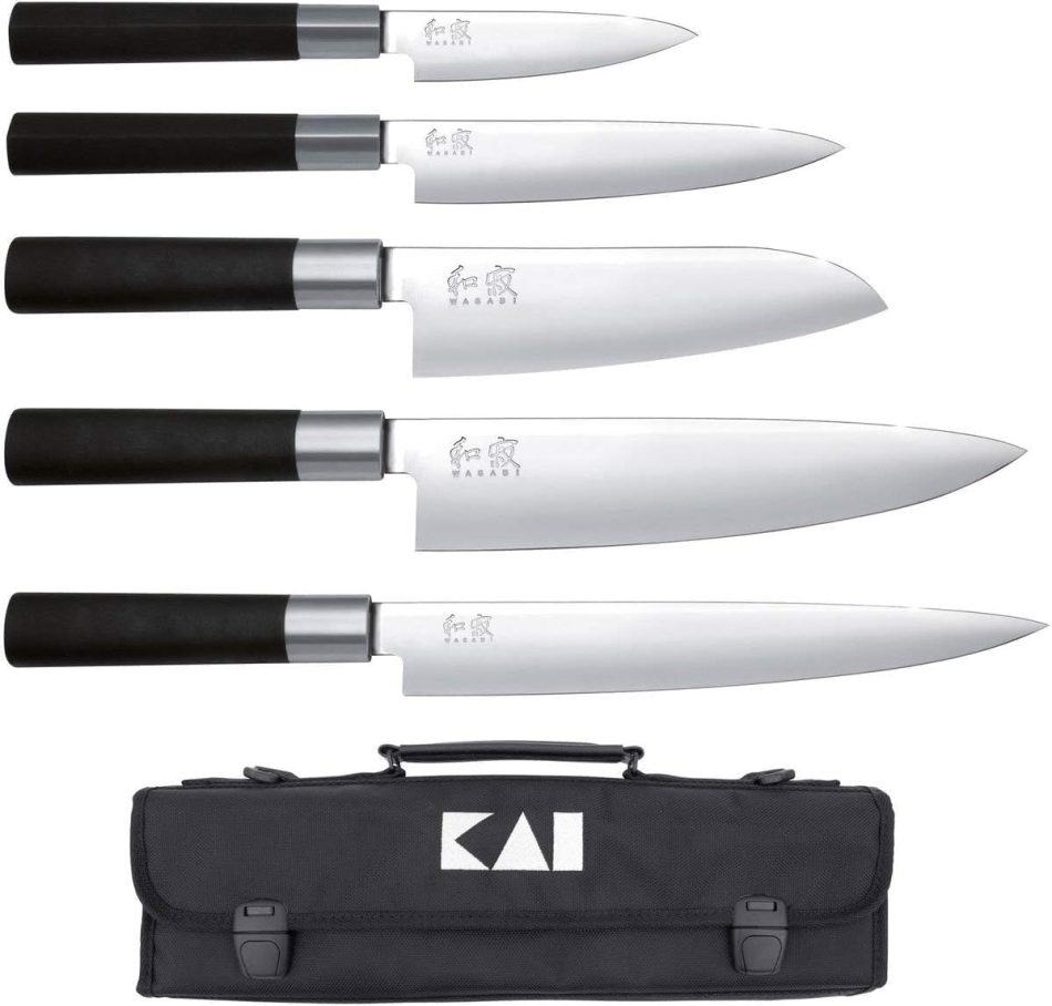 Kai Wasabi Black DM-0781EU67 2.0 European Set of 6 Including Knife Bag Black Material: Stainless Steel and Polypropylene