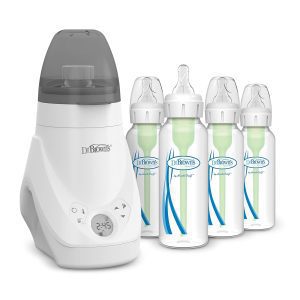 Dr. Brown’s Deluxe Baby Bottle Warmer and Sterilizer, for Baby Bottles and Baby Food Jars with Anti-Colic Options+ Narrow Baby Bottles 8 oz/2500 mL, with Level 1 Slow Flow Nipple, 4 Pack, 0m+