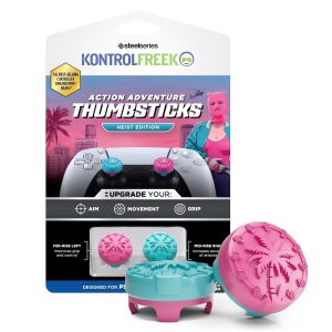 KontrolFreek Performance Thumbsticks – Heist Edition – For Playstation 5 (PS5) and Playstation 4 (PS4) Controller – Blue/Pink