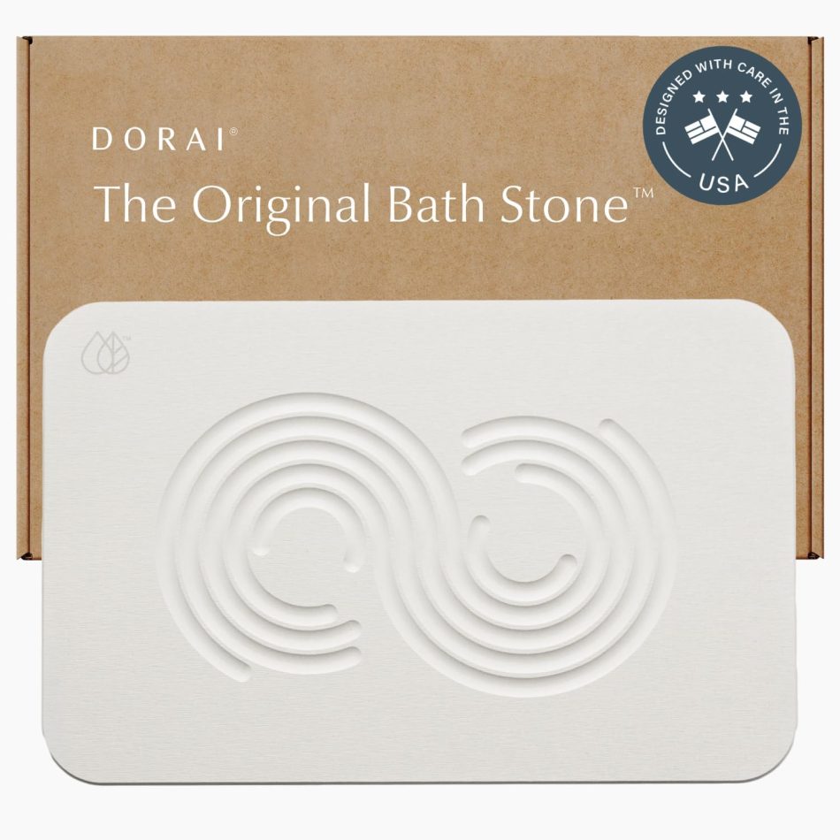 Dorai Home Stone Bath Mat – Premium Diatomaceous Earth Bath Floor Mats with Non-Slip Base, Fast-Drying Modern Shower Mat for Bathroom | Zen Sandstone – 23.6″x15.4″