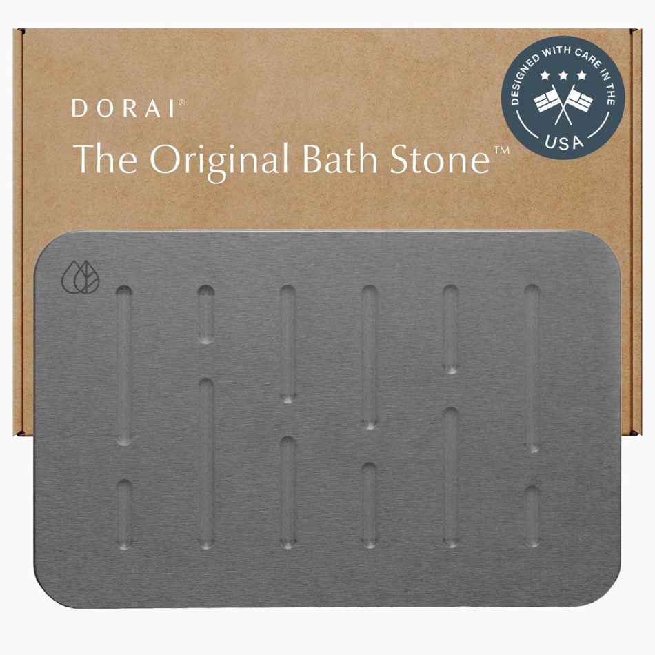 Dorai Home Stone Bath Mat – Premium Diatomaceous Earth Bath Floor Mats with Non-Slip Base, Fast-Drying Modern Shower Mat for Bathroom | Rain Slate