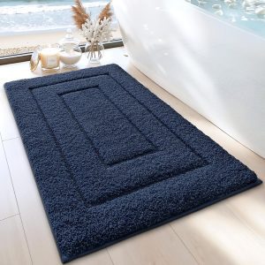 DEXI Bathroom Rug 36×24, Non Slip Washable Bath Mat for Shower Floor, Absorbent Soft Bathmat with Rubber Backing, Quick Dry Microfiber Carpet, Navy