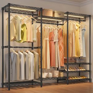VIPEK V5L Garment Rack Heavy Duty with Dimmable LED Light, 3000K Warm White, Portable Closet Wardrobe Freestanding, Metal, for Hanging Clothes, Max Load 890lbs, Black