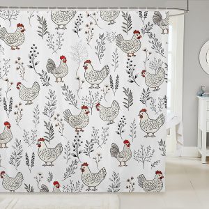 Erosebridal Rustic Chicken Shower Curtain Set,Farm Rooster Chickens Bathroom Decor for Kids Girls Boys,Vintage Floral Bathroom Set,Farmhouse Animal Fabric Shower Curtain 72″ Wx72 L