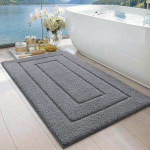 DEXI Bathroom Rug 43×24, Non Slip Washable Bath Mat for Shower Floor, Extra Large Absorbent Soft Bathmat with Rubber Backing, Quick Dry Microfiber Carpet, Grey