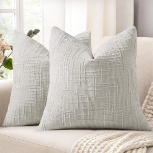 decorUhome Fall Light Grey Chenille Throw Pillow Covers 18×18 Set of 2 Textured Soft Cozy Slubby Couch Pillow Covers Modern Farmhouse Boho Decorative Pillow Cases for Bed Sofa Living Room